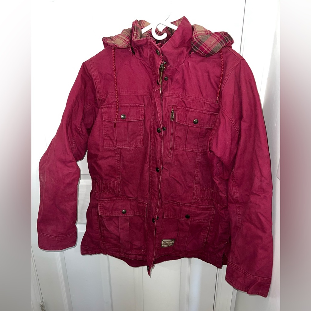 Pink canvas jacket with flannel lining